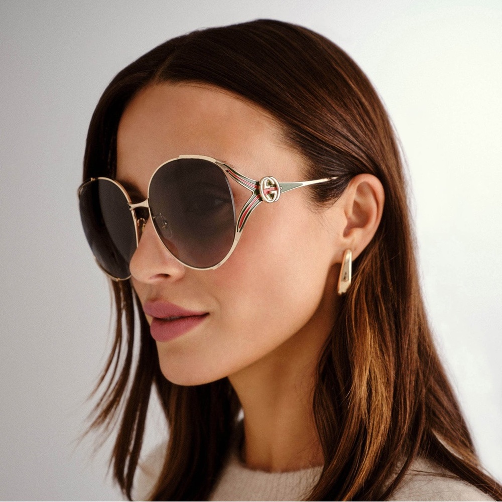 GUCCI Oversized Oval GG Gold Red Green Sunglasses - Picture 15 of 15